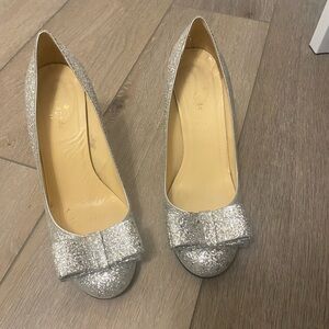 Kate Spade Silver Glitter Bow Heels